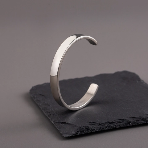 Open Cuff Bracelet Stainless Steel Polished Geometric Curved Surface Minimalist Fashion Accessories For Men Classic Cool