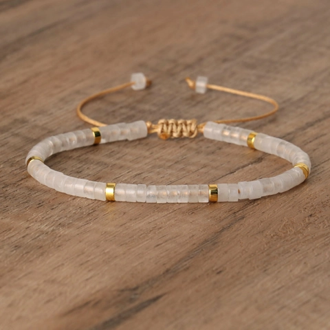 Natuursteen Aquamarijn Afstandskraal Handgeweven Armband Voor Vrouwen Verstelbaar Touw Boheems Etnische Sieraden Cadeau