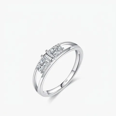 925 Sterling Silver Ring For Women Minimalist Double Layer Line Band Rectangle Round Cubic Zirconia Jewelry Gift
