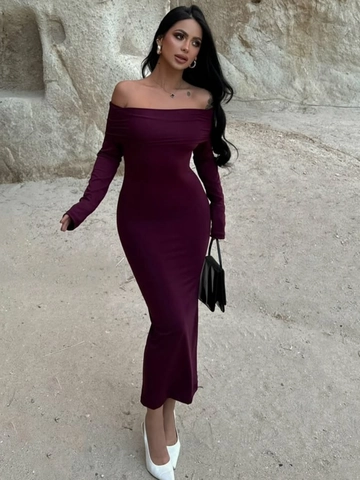 Vestito Lungo Spalle Scoperte Arricciato Poliestere Spandex Manica Lunga Aderente Elegante Sexy Per Donna Clubwear