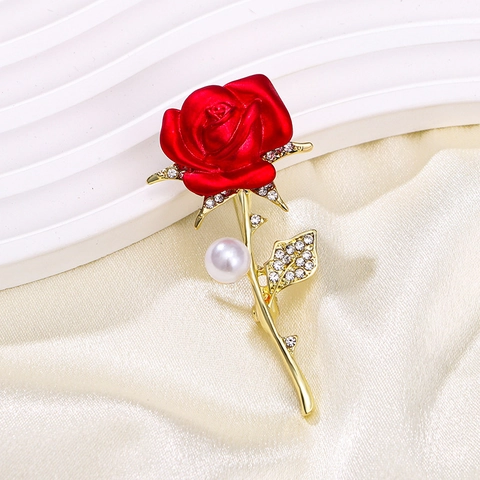 Elegante Spilla A Rosa In Lega Con Strass E Finta Perla Artificial Design Floreale In Smalto Per Gioielli Da Festa Da Donna