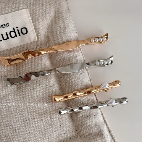 Fermaglio Per Capelli In Metallo Ondulato Irregolare Con Finta Perla Artificial Molletta Per Frangia Laterale Accessori Eleganti Per Capelli