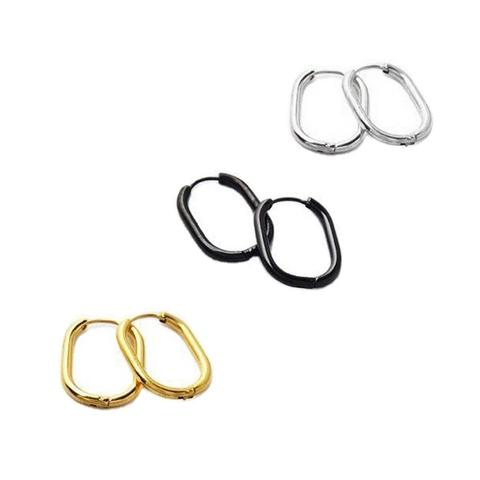 Oval Hoop Earrings 18K Gold Plated Titanium Steel Minimalist Geometric Ins Style For Women Men