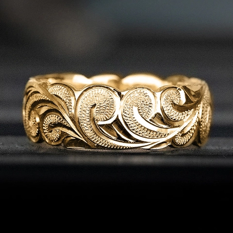 Wide Band Ring Copper Hawaiian Engraved Scroll Wave Texture Retro Minimalist Jewelry For Men Women