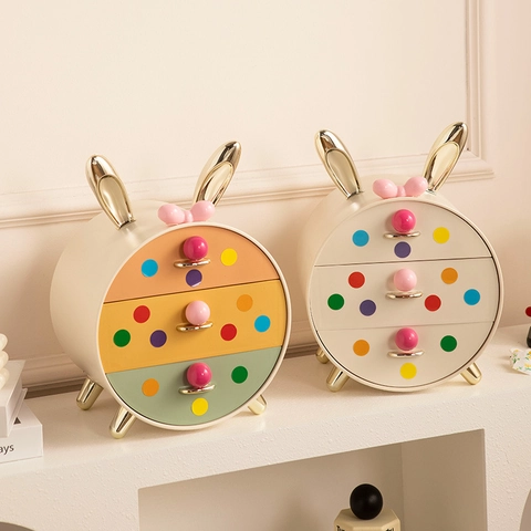 Kawaii Rabbit Desktop Storage Box Multi Layer Drawer Organizer For Stationery Jewelry Cosmetics Cute 3D Stickers Plastic ABS