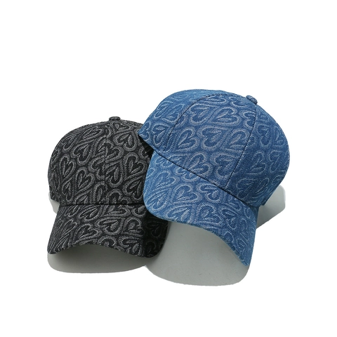 Heart Pattern Denim Cotton Baseball Cap Jacquard Heart Sun Protection Casual Adjustable Streetwear Hat For Women Men