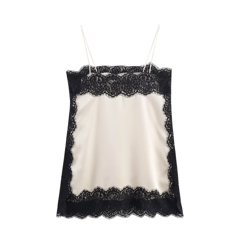 Canotta Cami In Raso Da Donna Bordo In Pizzo Ciglia Spalline Sottili Vestibilità Aderente Camisole Sexy