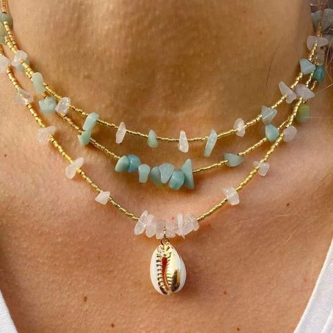 Collana Perline Frammenti Pietra Naturale Gemma Irregolare Acciaio Inossidabile Catena Regolabile Gioielli Boho Per Donne