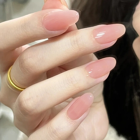 Unghie Finte Ovali Lucide Rosa Nude Plastica ABS Punte Artificiali Per Donna Stile Dolce Semplice