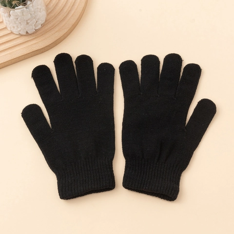 Winter Knitted Gloves Acrylic Warm Thick Outdoor Cycling Full Finger Solid Color Simple Style For Men Women