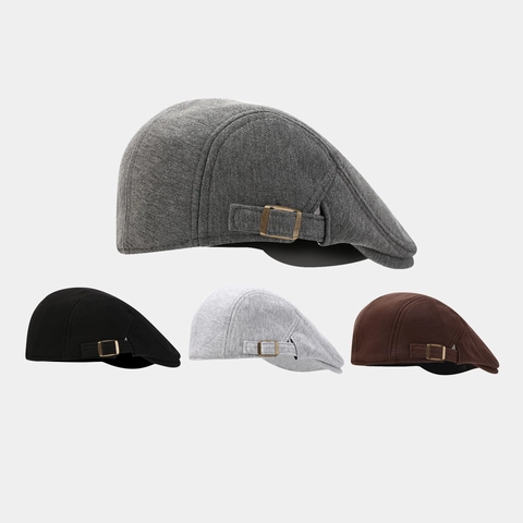Vintage Cotton Flat Cap Adjustable Retro Ivy Hat For Men Women Plain Short Brim British Style Forward Cap