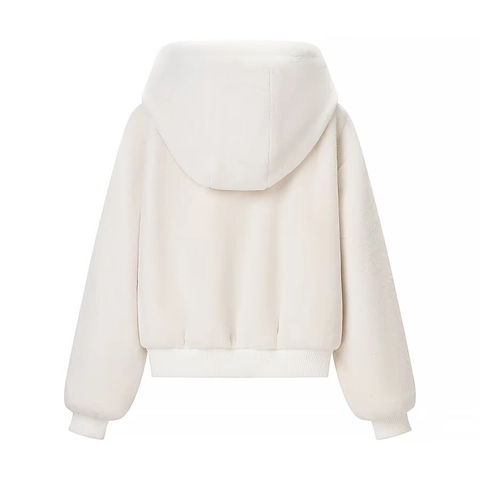 Chaqueta Con Capucha De Piel Sintética Para Mujer Abrigo Corto Con Cremallera Cálido Ropa De Invierno Color Sólido Streetwear