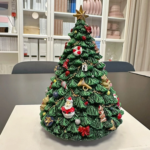 Weihnachtsbaum Rotierende Spieluhr Harz Mechanisches Uhrwerk Musikalische Tischdekoration Handbemaltes Festliches Feiertagsgeschenk
