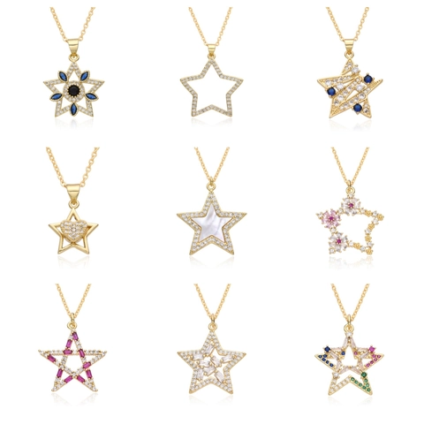 Collar con Colgante de Estrella de Cobre de Lujo para Mujer Micro Incrustado Rhinestone Corazón Concha Esmalte Joyería de Moda Regalo