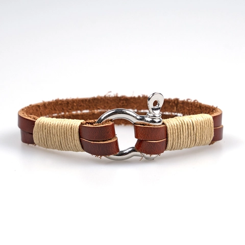 Herren Lederarmband Handgefertigt Geflochtenes Rindsleder Mit Metall Hufeisenschnalle Vintage Nautischer Stil