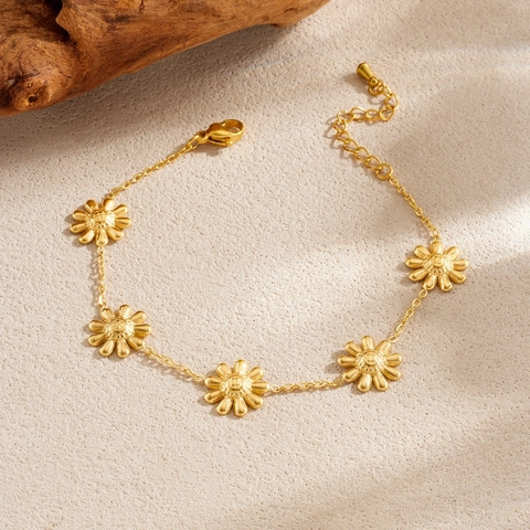 Sunflower Bracelet Gold Plated Stainless Steel Daisy Flower Charms Adjustable Chain Jewelry For Women Girls Simple Sweet