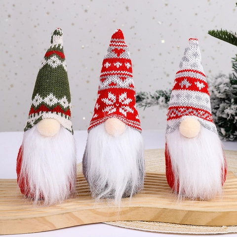 Christmas Gnome Faceless Doll Knitted Snowflake Hat Long White Beard Swedish Tomte Holiday Desktop Ornaments Decorations