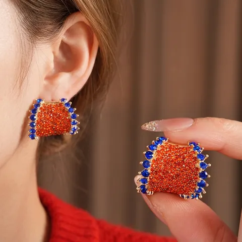 Vintage Klobige C-Förmige Ohrringe Mit Strasssteinen Und Silbernen Ohrsteckern Legierung Geometrischer Schmuck
