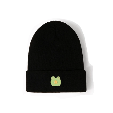 Acrylic Knitted Beanie Hat Warm Winter Cartoon Frog Star Embroidery Patch Outdoor Trendy Skull Cap For Men Women