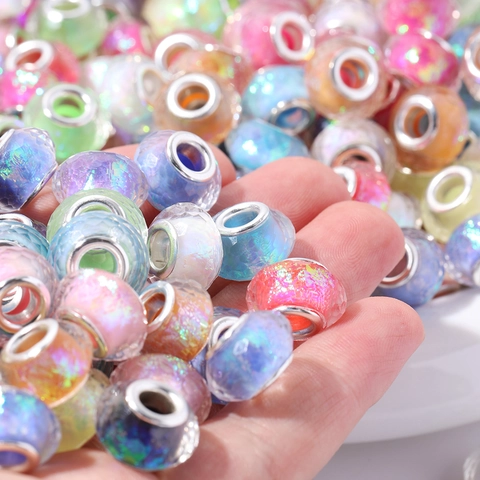 Faceted Resin Big Hole Beads Colorful Laser Aurora Effect European Charm Style For DIY Bracelet Jewelry Making