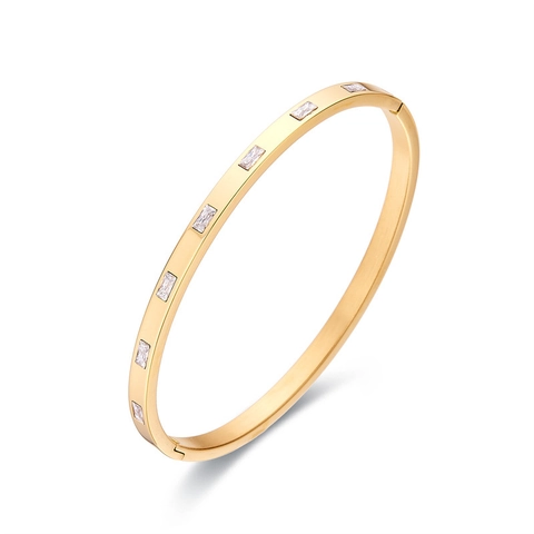 Stainless Steel Bangle Elegant Rectangle Zircon Inlaid Minimalist Luxury Hinge Bracelet For Women Jewelry Accessory