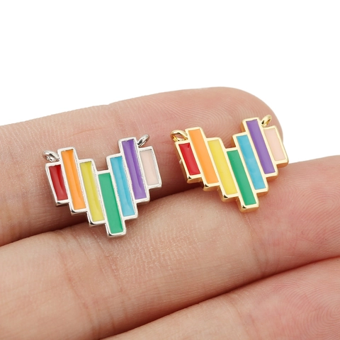 Colgante De Corazón De Esmalte Arcoíris Cobre Pendentif De Corazón Pixel Para Hacer Joyas Collar Pulsera Colorido