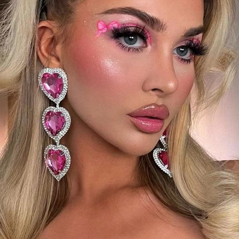 Orecchini In Rame Con Cuore Pendente Cristalli A Cuore Rosa E Strass Bianchi Gioielli Dolci Per Donne