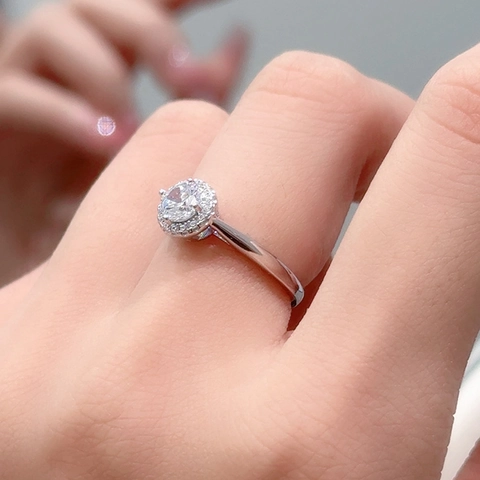 Anillo de Plata de Ley 925 Moissanita para Mujer Corte Redondo Halo Circonia Anillo de Compromiso Boda Ajustable Joyería Regalo