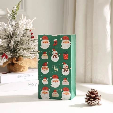 Bolsas de Regalo de Papel Kraft de Navidad Papá Noel Muñeco de Nieve Reno Bolsas de Embalaje Impresas para Recuerdos de Fiesta