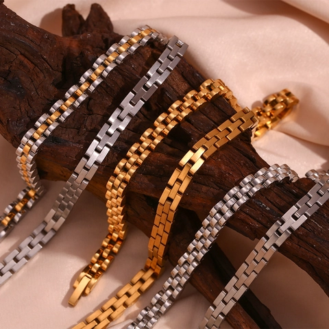 Collar Choker de Cadena de Correa de Reloj de Acero Inoxidable Moda Simple Chapado en Oro Joyas de Cuello para Mujer Accesorio de Moda