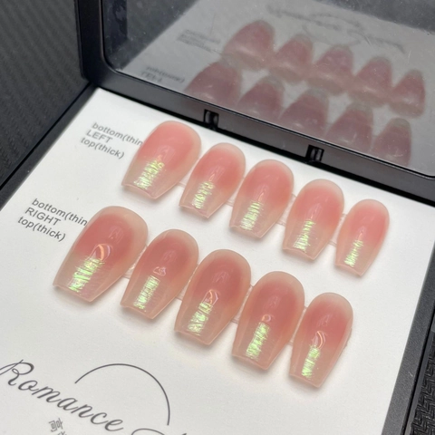 Handmade French Aurora Gradient Press On Nails Blush Pink Glitter Rhinestone Heart Lip Zebra Pattern Fake Nails Elegant Manicure