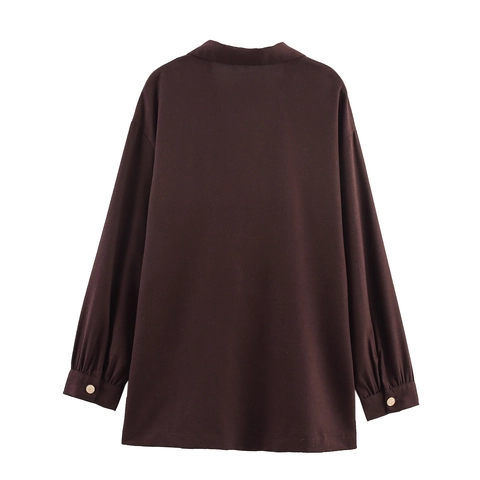 Veste Blazer Femme Ample Simple Boutonnage Trois Boutons Revers Style Britannique Décontracté Châtain Extérieur Avec Poches À Rabat
