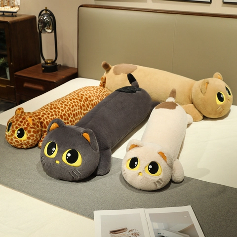 Lange Katze Plüschkissen Weiches Stofftier Spielzeug Süßes Cartoon Schlafkissen Abnehmbarer Waschbarer Bezug Sofa Deko Geschenk