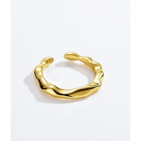925 Sterling Silver Open Ring For Women Irregular Concave-Convex Surface Wave Pattern Adjustable Finger Ring Korean Jewelry