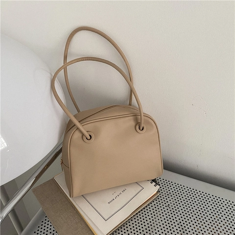 Women Minimalist PU Leather Shoulder Bag Retro Underarm Tote Bag For Daily Commute Solid Color Zipper Handbag