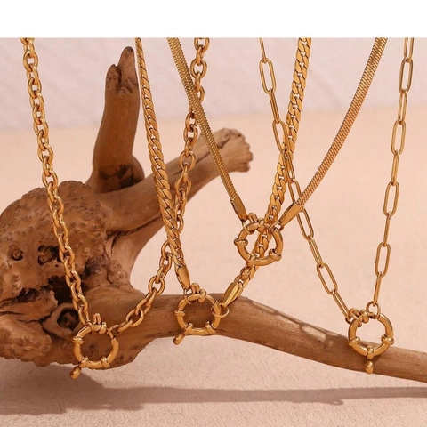 Collar de Pendiente de Acero Inoxidable Bañado en Oro de 18K con Cierre de Resorte Cadena Minimalista Estilo OL Joyería para Mujer