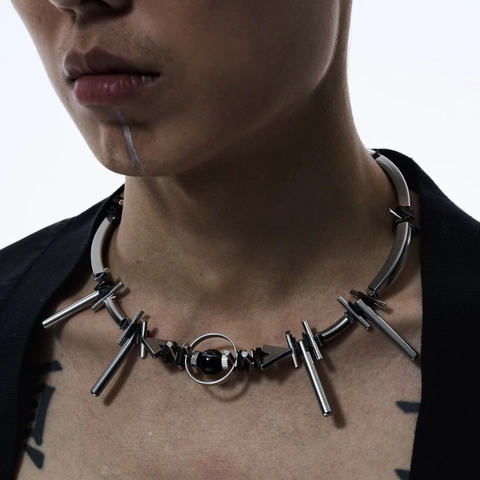 Collana Choker Punk Industriale Acciaio Inossidabile Perline Ematite Meccanico Goth Gioielli Per Uomo Donna