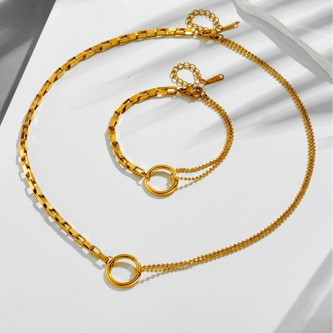 Roestvrijstalen Ketting Armband Oorbellen Splicing Paperclip Bolletjesketting Minimalistische Cirkel Ring Dames