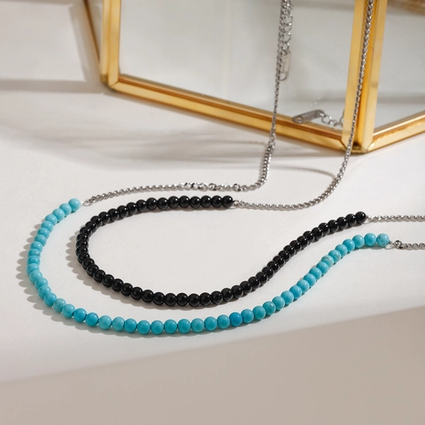 Collana Di Perline Acciaio Inossidabile Onice Nero Perline Stile Turchese Catena Per Donne Gioielli Minimalisti Anallergico Impermeabile