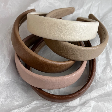 Padded Headband Litchi Grain PU Leather Sponge Thickened Non Slip Solid Color Elegant Retro Hair Hoop For Women