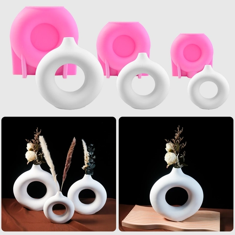 Donut Shape Flower Vase Silicone Mold Nordic Style Round Hollow DIY Plaster Resin Casting Tool Desktop Decoration