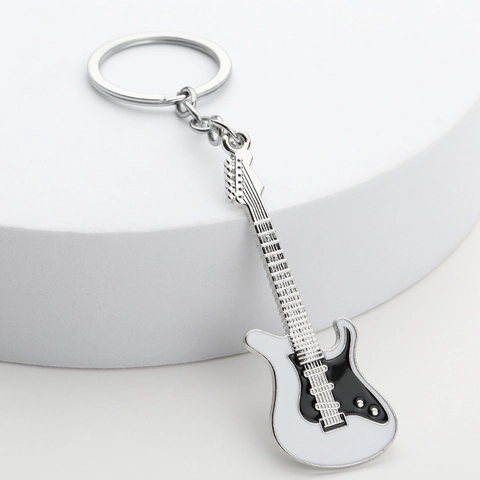 Guitar Keychain Pendant Zinc Alloy Enamel Musical Instrument Shape Creative Metal Bag Charm For Music Lovers Gift