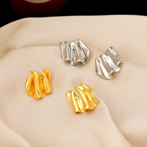 Unregelmäßige Geometrische Falten Ohrstecker Kupfer Mit 925 Sterling Silber Ohrringpfosten Minimalistisch Metall Schick Damen