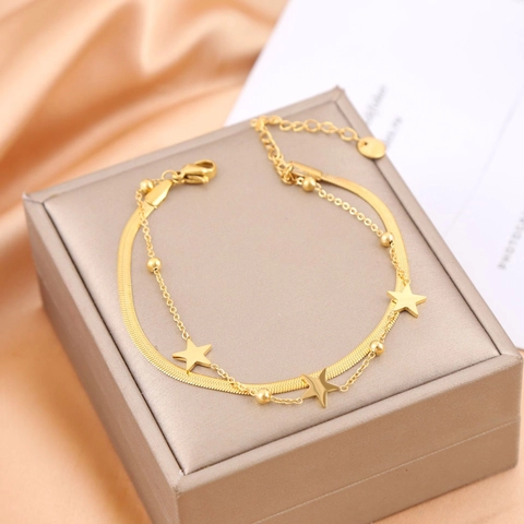 Double Layer Star Charm Bracelet Titanium Steel Gold Plated Snake Chain Layered Jewelry For Women Chic