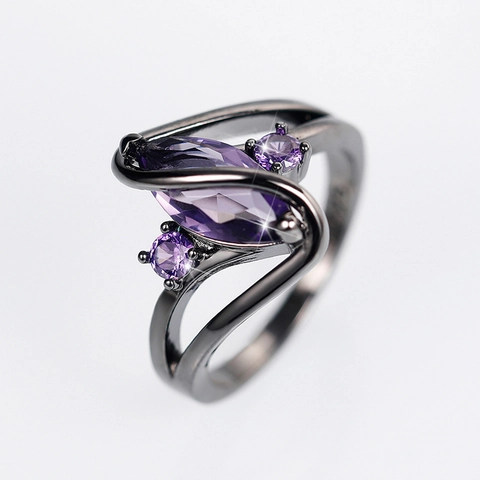 Marquise-Ring Mit Violettem Zirkonia Kupfer Gunmetal Schwarz Plattiert Mode Fließendes Design Mysteriöser Stil Damen