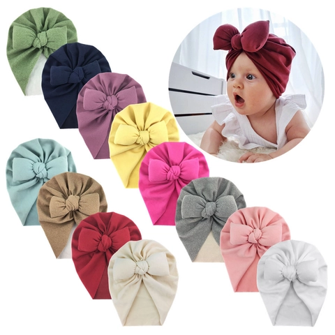 Baby Turban Hat Large Bow Soft Knitted Beanie Infant Toddler Newborn Headwrap Warm Solid Color Head Accessory