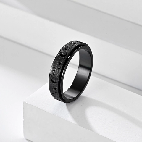 Bague Spinner en Acier Inoxydable Lune Étoile pour Femmes Hommes Soulagement de l'Anxiété Stress Mat Sablé Bague Rotative Bijoux Couple