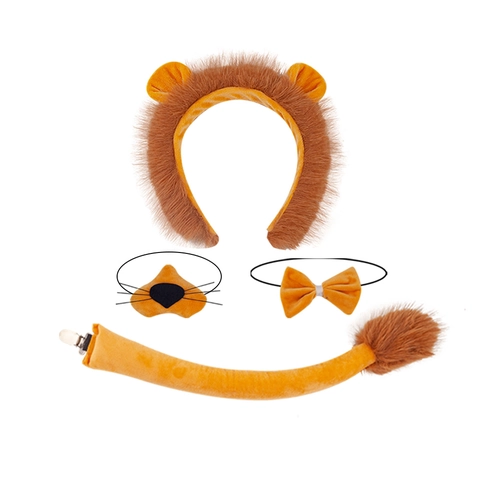 Kids Lion Ears Headband Animal Costume Accessories Plush Tail Nose Mask Bow Tie Tutu Skirt Halloween Cosplay Dress Up