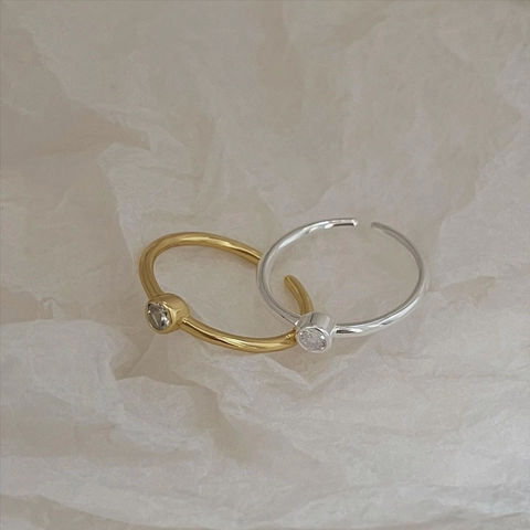 Anello In Argento Sterling 925 Zircone Singolo Minimalista Castone A Bezel Aperto Regolabile Gioielli Eleganti Per Donne