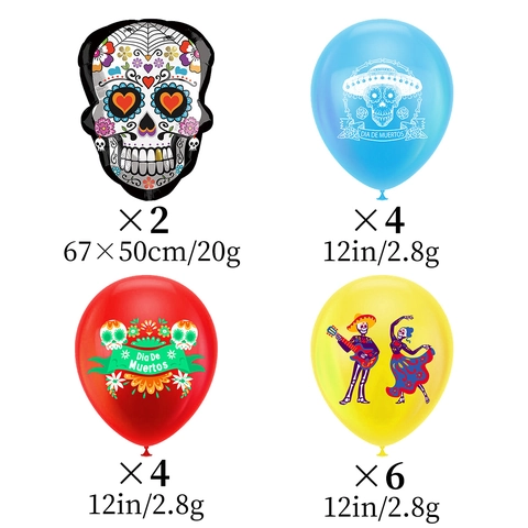 Mexico Day Of The Dead Party Decoration Skull Printed Latex Balloons And Aluminum Foil Balloons Festival Party Supplies